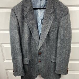 Saville Row Wool Tweed Blazer Men Herringbone Sport Coat Gray Jacket 42L